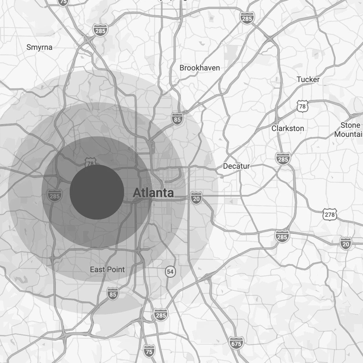 Map of the Atlanta metro area showing the reach of the Atlanta Prayer Community